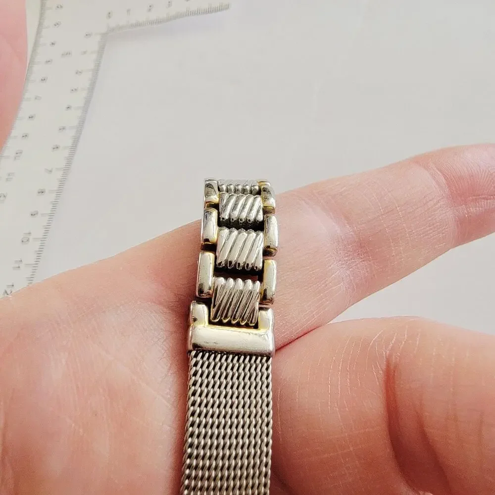 Womens Watch Cream Dial Silver Case Mesh Bracelet Stainless Steel Quartz